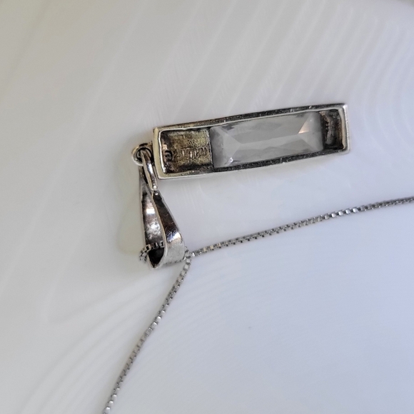 Sterling Silver 925 THAI Emerald Cut Cubic Zirconia Marcasites Necklace 18” - Picture 8 of 11